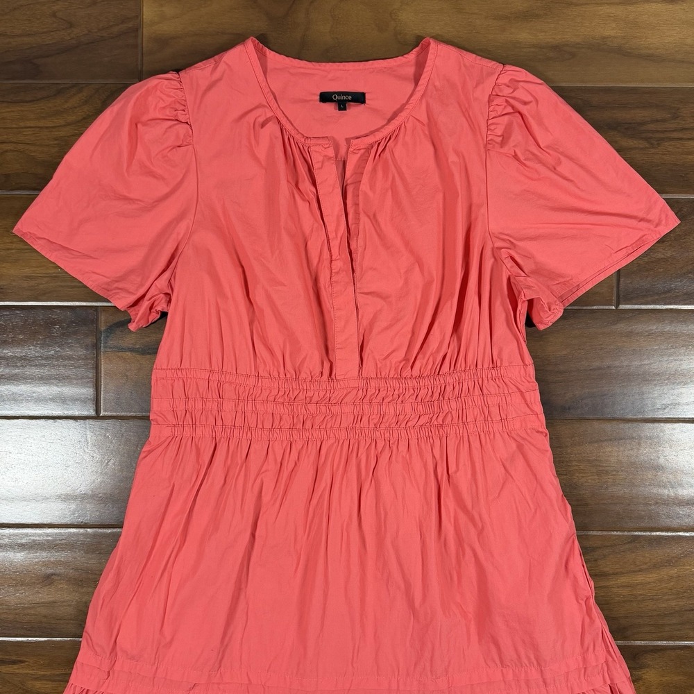 Quince Women's Size Large Coral 100% Organic Cotton Poplin Tiered Maxi Dress - Picture 2 of 12